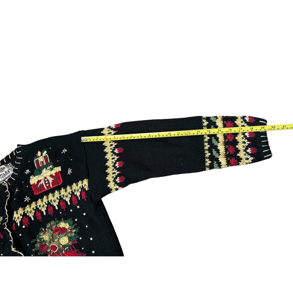 Vintage Christmas Embroidered Medium Cardigan Sweater Tiara International VTG - Picture 5 of 6